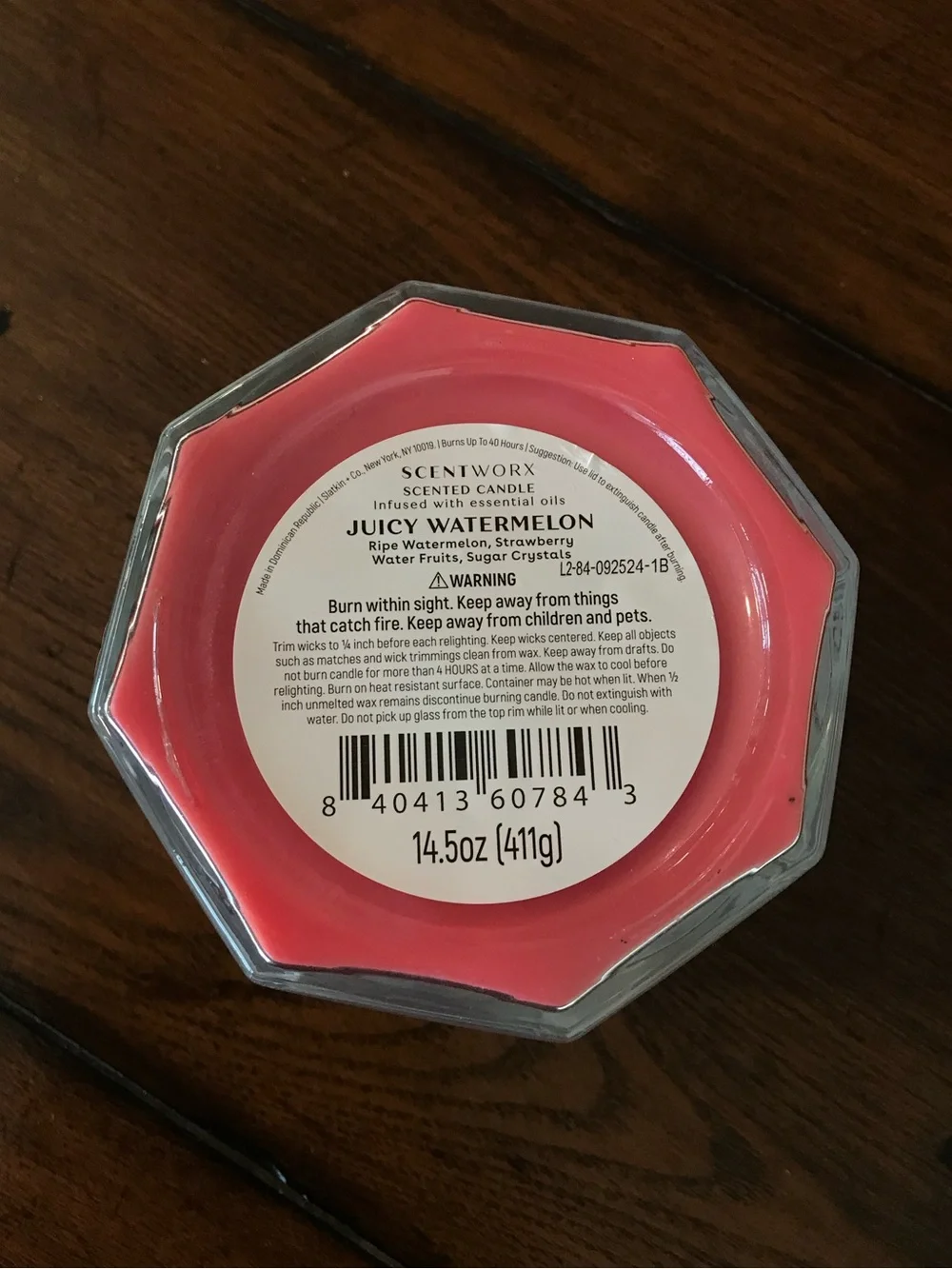 ScentWorx Juicy Watermelon Pink Red 3-Wick 14.5oz Hexagonal Glass Jar Candle